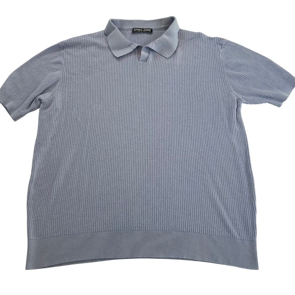 VTG PJ Paul Jones Men Ribbed Knit Polo Shirt Periwinkle Blue Short Sleeve Large‎